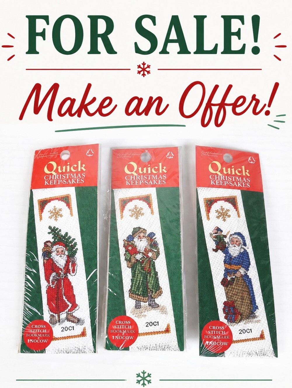 🍀Lot of 3 New VTG Father Christmas Bookmark & Charm 18 Ct Cross Stitch Kits